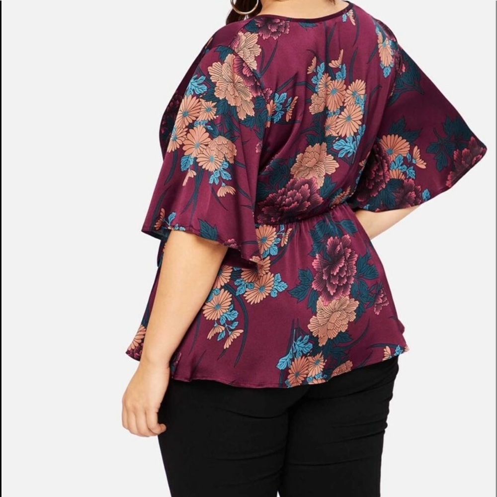 PLUS floral print peplum knot self tie wrap blouse - Picture 2 of 4
